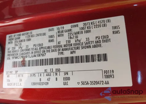 2020 Ford Escape Sel from USA, damaged, VIN 1FMCU9H91LUA19707